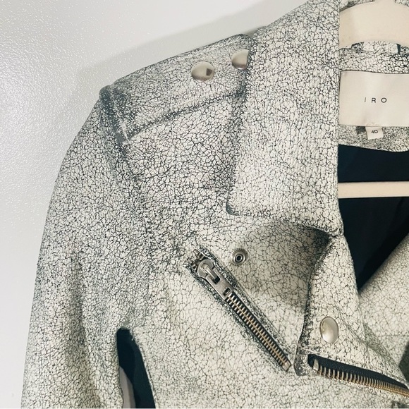 IRO Ilaria Ribbed Distressed Lamb Leather Biker Jacket Off-white Size 8 - Picture 7 of 15
